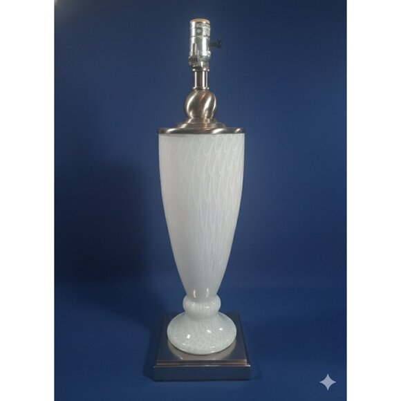 Murano, Style Other - White Murano Blown Art Glass Table Lamp With Elegant Silver Accents Square Base